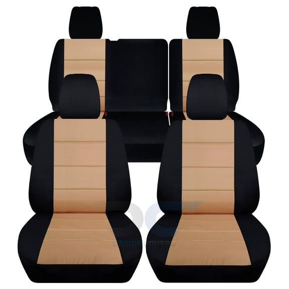 T277-Designcovers Fits 2013-2018 Jeep Wrangler JK 4-Door Cotton Seat Covers: Black and Tan - Front & Rear Split Bench