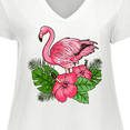 thumbnail image 4 of Inktastic Flamingo with Tropical Flowers Women's Plus Size V-Neck T-Shirt, 4 of 5