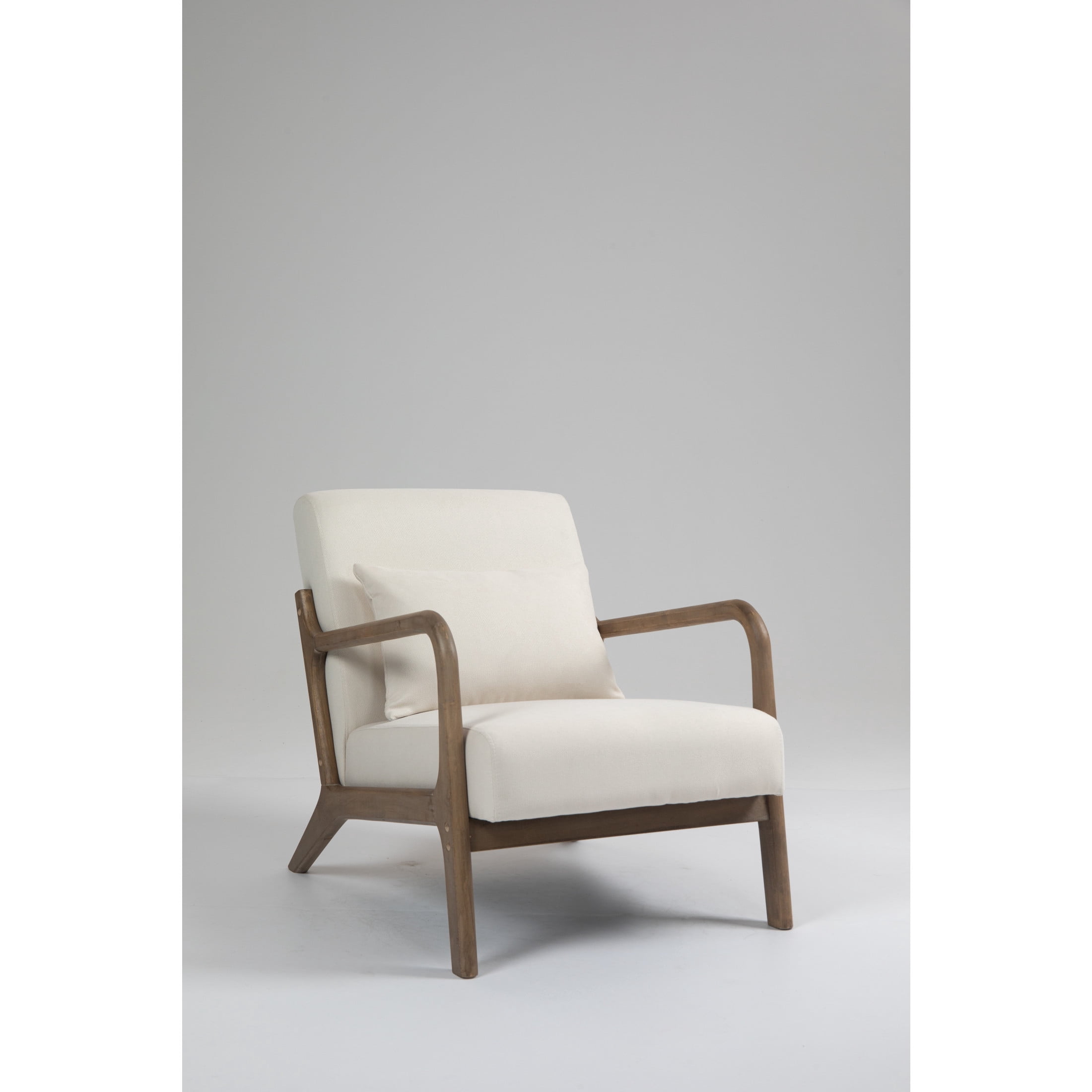GDF Studio Ciara Mid-Century Modern Solid Wood Accent Chair, Reading Armchair for Living Room, Bedroom, White & Brown