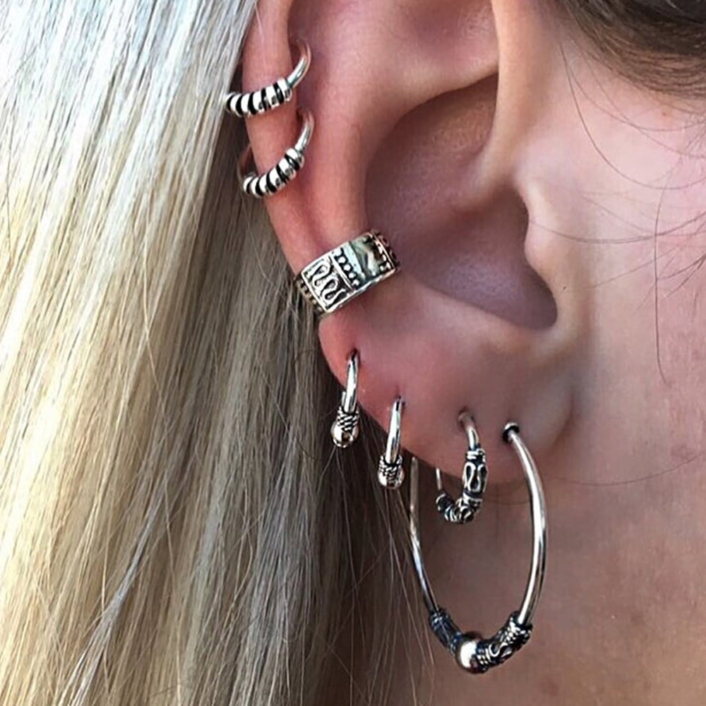 9PCS/Set Ear Clip Bohemia Ear Cuff Stud Crystal Ear Earrings Jewelry fashion Bu