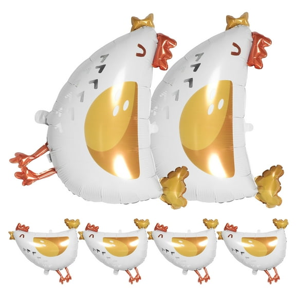 Luxshiny 6Pcs Chicken Party Balloons Yellow Farm Animal Foil Balloons for Birthday and Celebration Decor