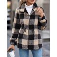 thumbnail image 7 of Cuteduck Women's Fuzzy Plaid Cardigan Coat – Lapel Zip Up Double-Sided Sherpa Fleece Mid-Length Jacket S-XL, 7 of 7