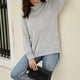 thumbnail image 3 of Blusa de mujer manga larga cuello alto ajuste casual blusa de puño de bloque de color de moda gris claro M, 3 of 8