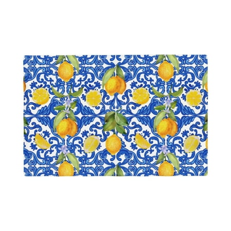 

Table Placemats Set of 6 - lemons Sicilian traditional print 12x18 In Faux Linen Double Heat Resistant Place Mats Cloth Indoor/Outdoor Placemats Washable Table Mats for Dining Kitchen Party