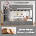 thumbnail image 6 of Luckynote Twin over Twin Bunk Bed, with 4 Storage Drawers and Built-in Wardrobe, Solid Wood Space Saving Frame with Full-Length Guardrails, for Shared Spaces, Beige Gray, 6 of 15