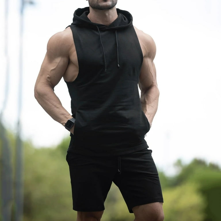 Short Sleeves Men's Sports Hooded T-shirt - Men's Fitness Apparel