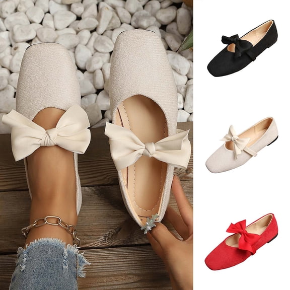 Miluxas Womens Bowknot Flower Ballet Flats Pointed Toe Soft Dress Shoes White 9.5(43)