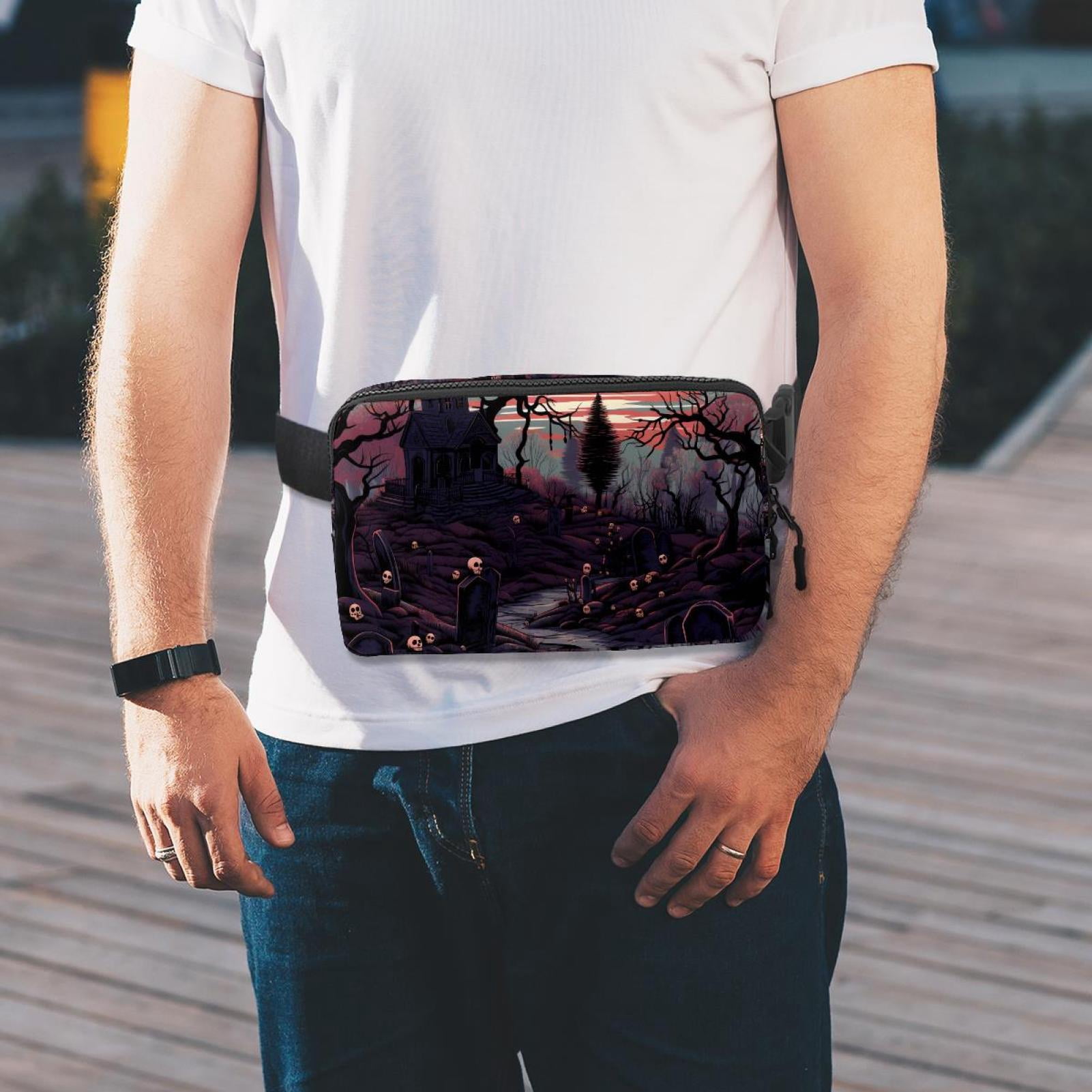 Halloween Graveyard Adjustable Lightweight Waist Bag Fanny Pack Crossbody Bag with Extension Strap Unisex