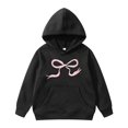 thumbnail image 2 of FAOWME Children Girls Hoodies With Pocket Drawstring Long Sleeved Bow Printed Sweatshirt Comfortable Loose Fit Top For Casual Daily Wear,Black,3-4Y, 2 of 7