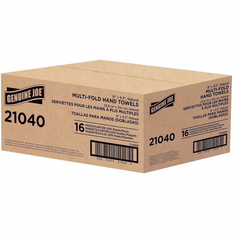 Genuine Joe Multi-Fold Natural Paper Towels - 16 Pack, 250 Sheets Each
