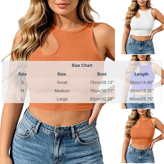 Cropped Tank Tops for Women Cut Out Sleeveless Ribbed Soft Base Layer Workout Casual Summer Crop Tees Blouses (M, Orange)