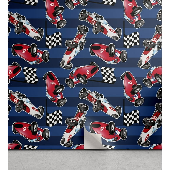 Ambesonne Cars Peel & Stick Wallpaper for Home, Racing Automobile Sports, 13"x72", Navy Blue Red Black