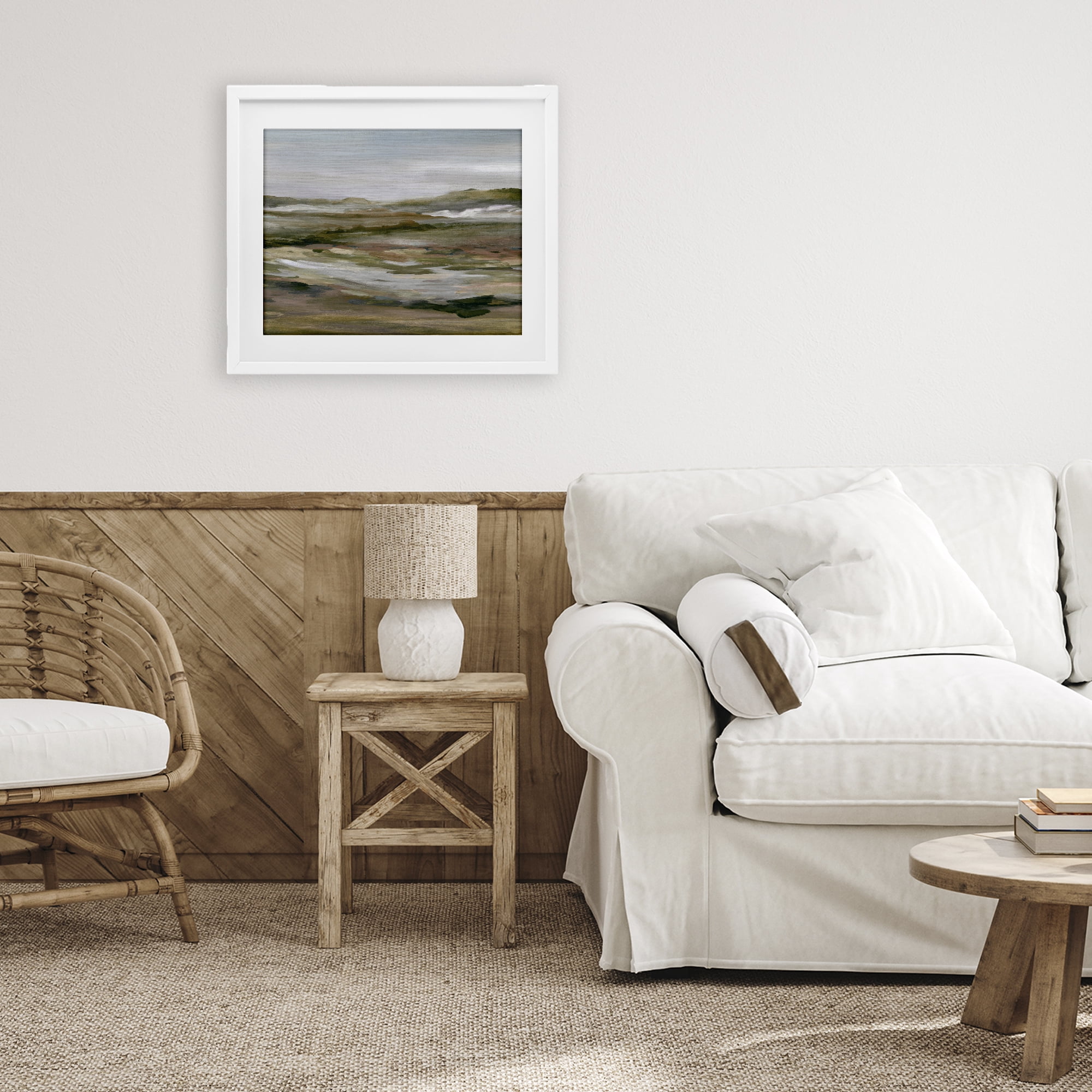 Stupell Industries Natural Meadow Abstract Horizon White Framed Print Under Glass, design by Carol Robinson