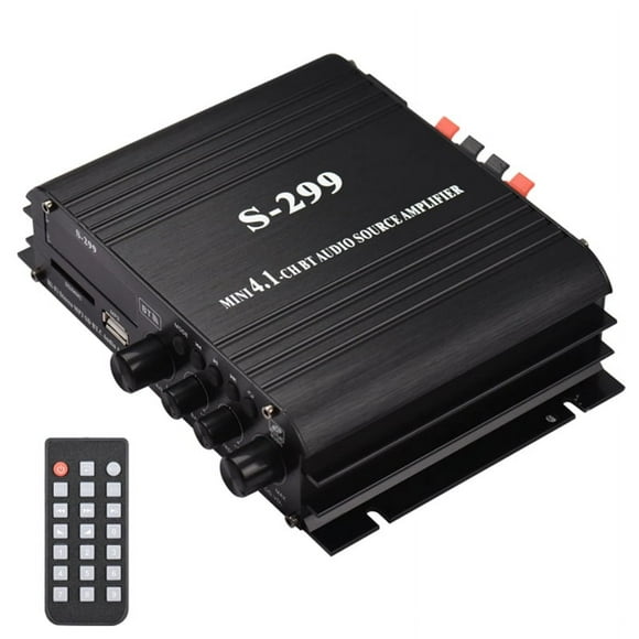 S-299 Mini 4.1 Audio Stereo Power Amplifier BT Portable Car and Home Dual-Use 4X40W Remote Audio Amplifier US Plug,1 x Audio Amplifier 1 x Remote Control 1 plug,Black
