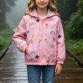thumbnail image 2 of Kogui Girls Rain Jackets Lightweight Girls Hooded Jacket With Pockets Full Zip Lightweight Printed Kids Outerwear Blue Sizes 1-9Y (Pink,5-6 Years), 2 of 9