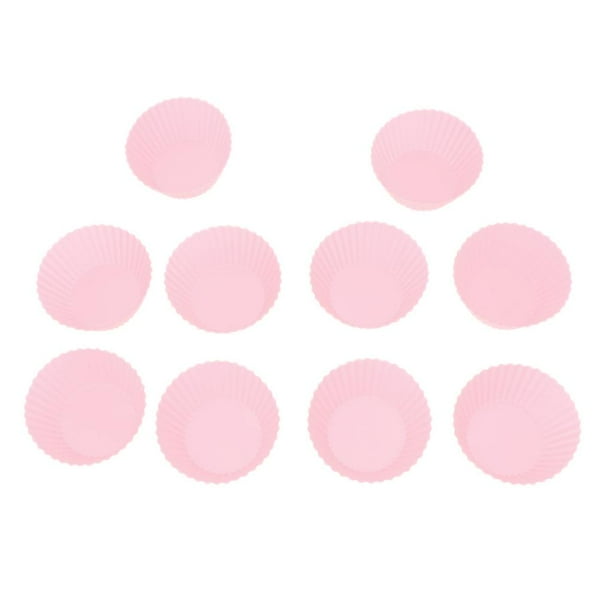 newfavorsdecor Paquete de 10 moldes redondos reutilizables de silicona estándar para cupcakes y muffins Rosado