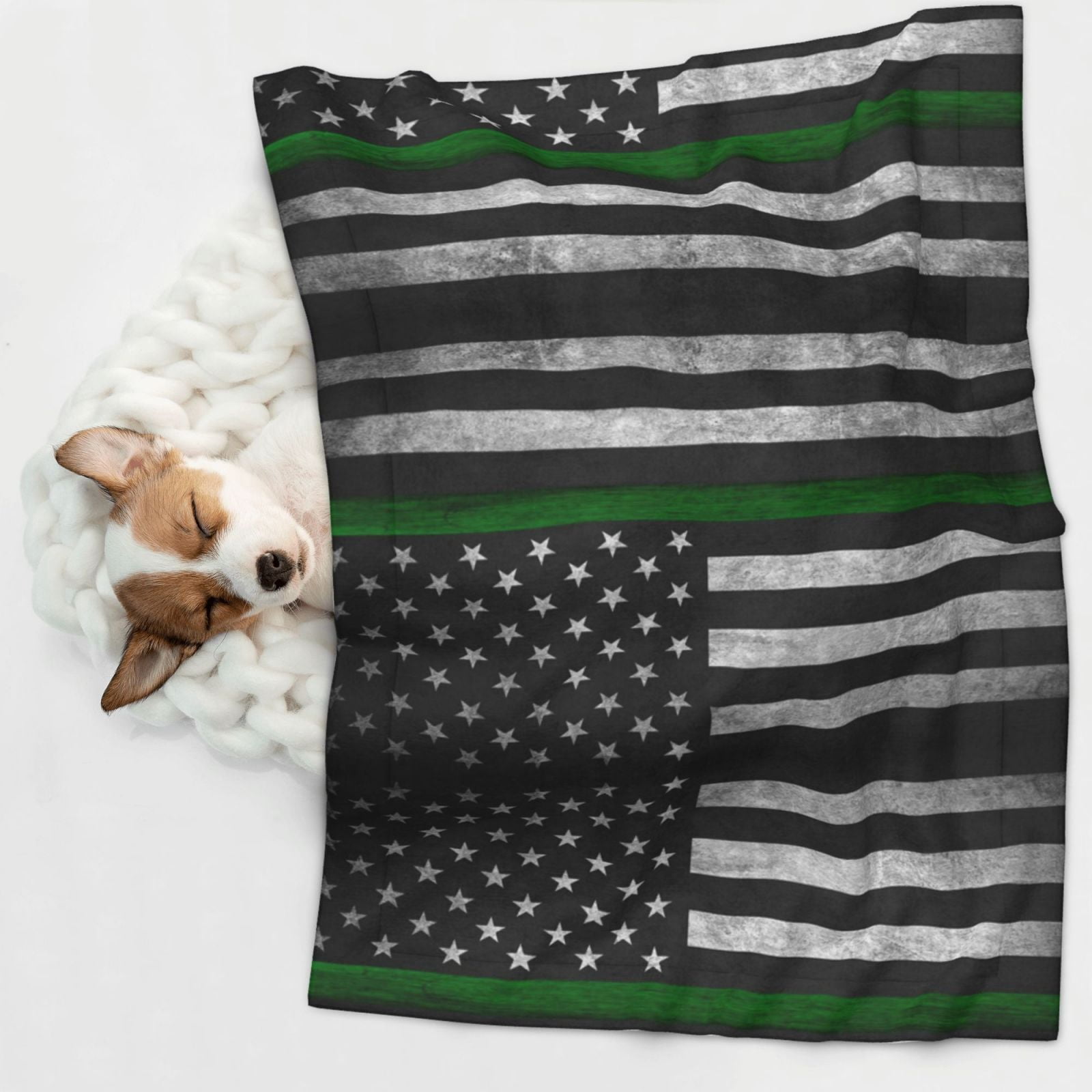 Thin Green Line Flag Dog Blanket Soft Warm Flannel Cat Blanket Great Pet Throw for Cats Puppy Small Medium Large Dog