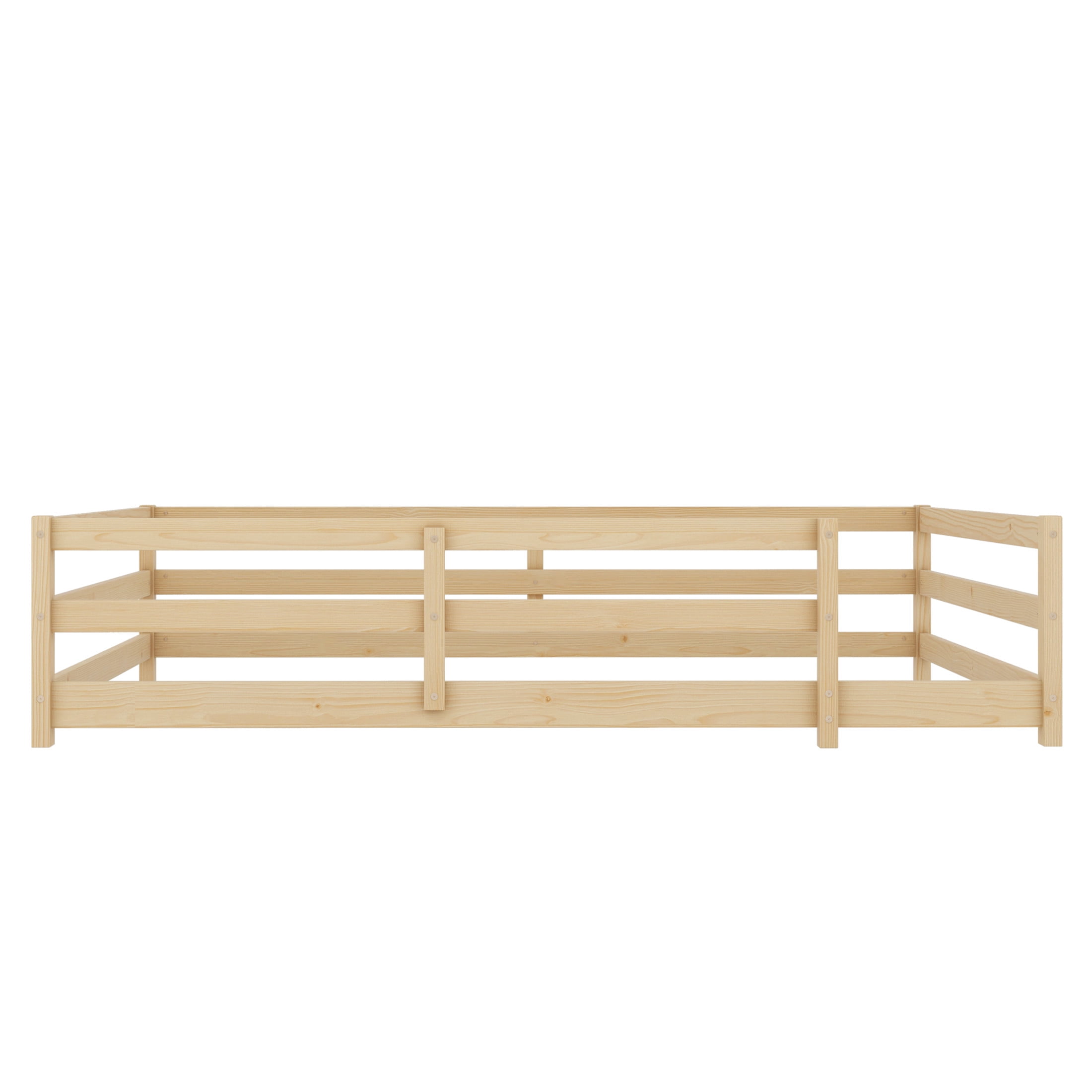 Noble House Udolf 77" Full Size Montessori Floor Bed with Fence, Solid Wood Kids Bed Frame for Kids, Oak