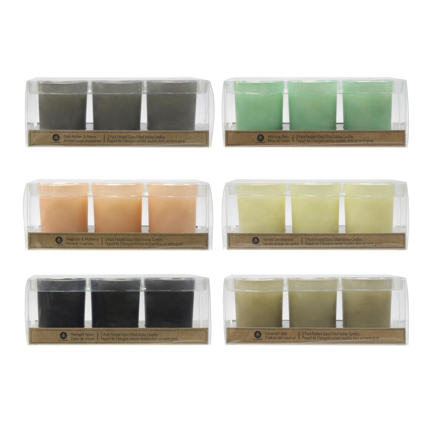 Hometrends Magnolia & Mulberry Scented 3-Pack Frosted Glass Filled Votive Candles