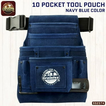 Graintex SS2574 :: 10 POCKET NAIL & TOOL POUCH NAVY BLUE COLOR SUEDE LEATHER WITH BELT