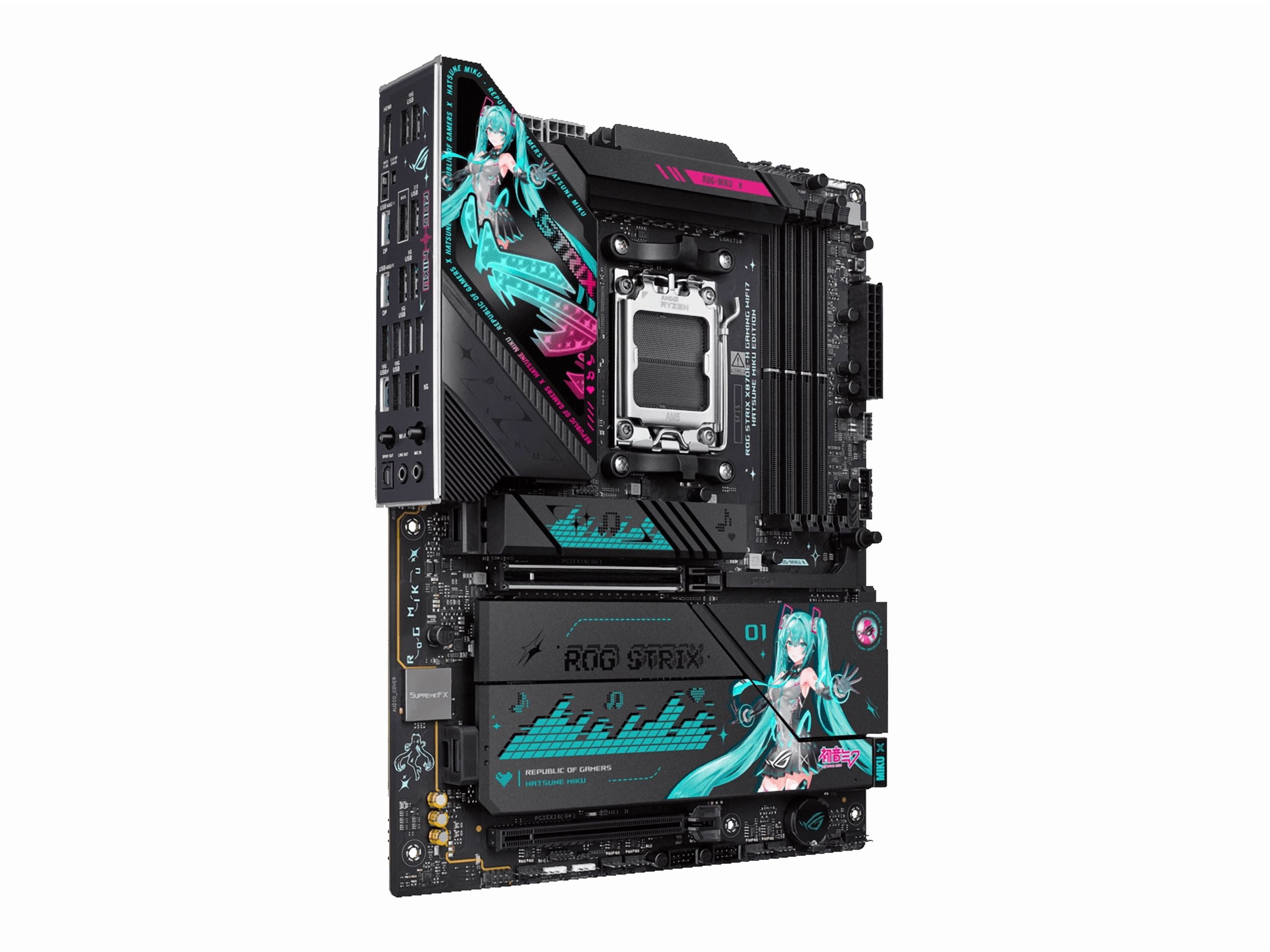 ASUS ROG STRIX X870E-H GAMING WIFI7 HATSUNE MIKU EDITION AMD X870E ATX motherboard, 16+2+1 power stages, Dynamic OC Switcher, Core Flex, DDR5, WiFi 7, 4x M.2, PCIe 5.0, dual USB4, USB 10Gbps Type-C