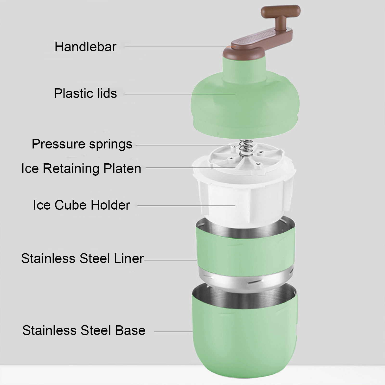 Manual Rotary Ice Crusher, Hand-Cranked Ice Shaver for Household and Commercial Use, Stainless Steel Blades, Quick and Easy Ice Crushing for Slushies, Cocktails, and More, Portable Design