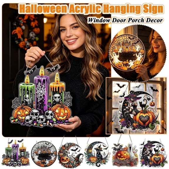 Skull Halloween Diamond Art Hanging Pendant Kits, Pumpkin Diamond Art Kits for Adults, 5D Special Shape Candle Diamond Painting Gem Art for Home Garden Wall Decor