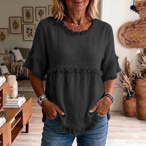 Womens Short Sleeve Tops Summer 2026 Trendy Boat Day Outfits Dressy Casual Blouses for Work Vacation Mode