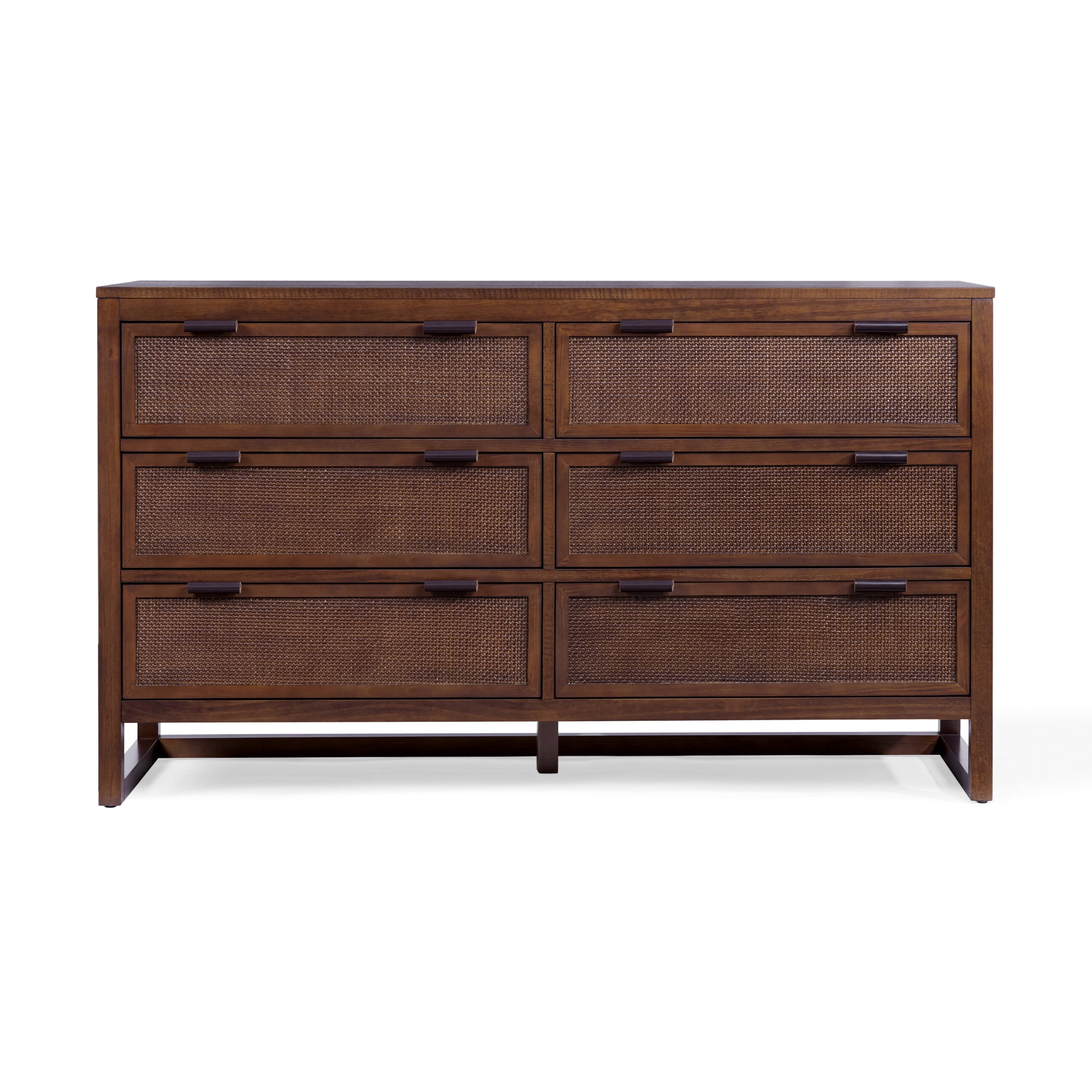 Teamson Home Hatteras Modern 6-Drawer Dresser with Natural Rattan Inset Panels, Solid Pine Wood Frame and Acacia Veneer