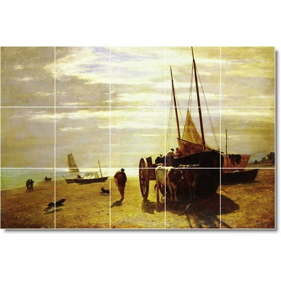 Ceramic Tile Mural-Constant Troyon Waterfront Painting 131. 21.25" w x 12.75" h using (15) 4.25 x 4.25 ceramic tiles