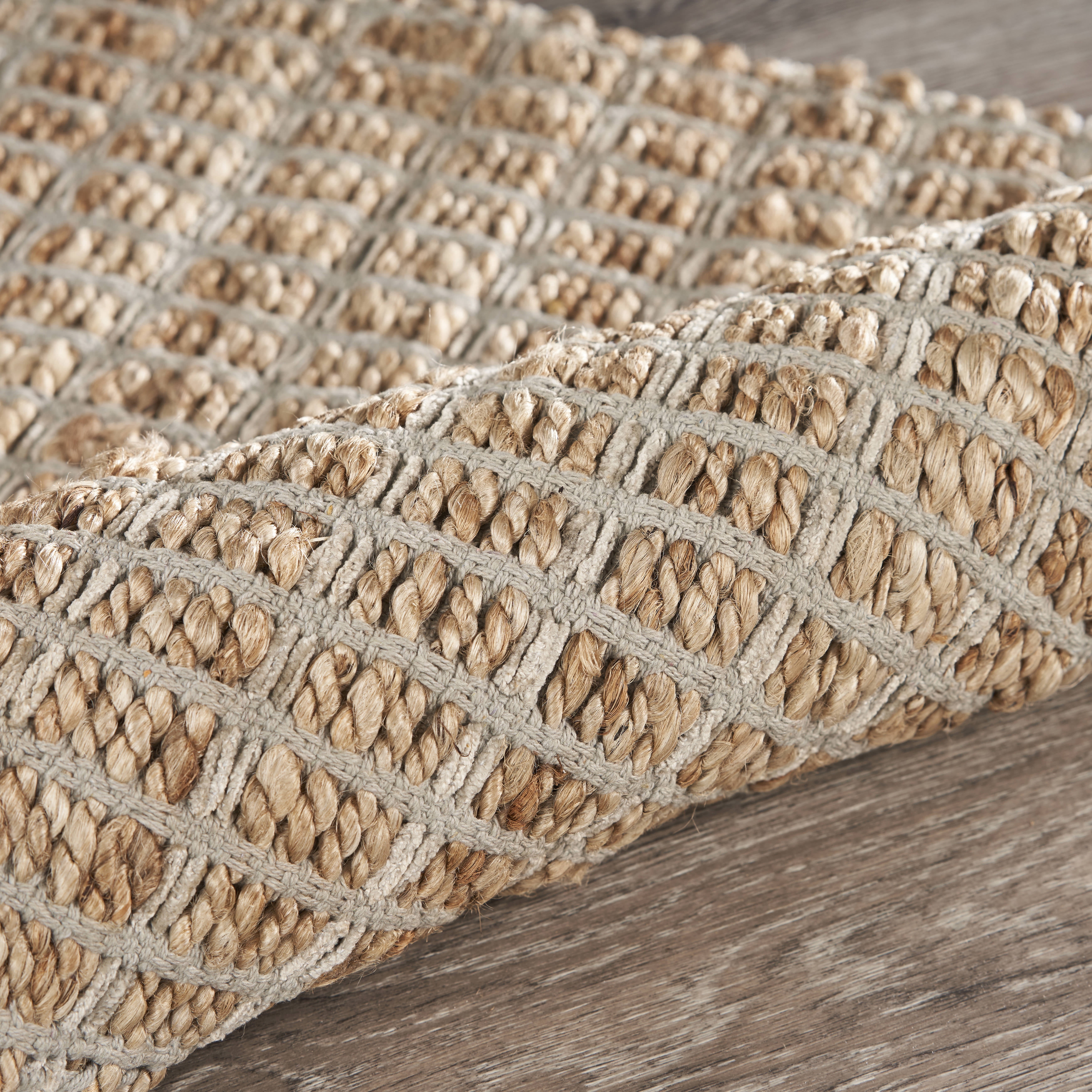 LR Home Natalie Jade Natural/Gray Grid Transitional Jute Blend Area Rug, 5' x 7'9"