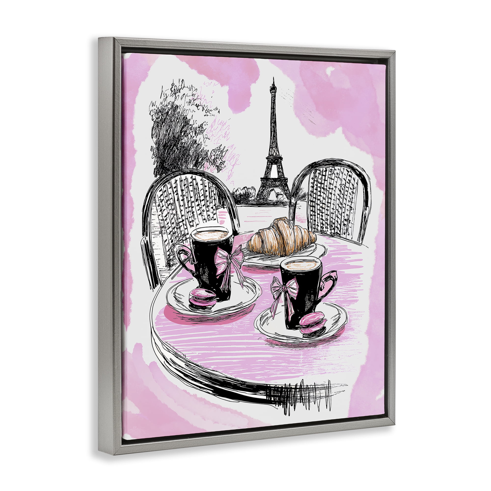 Stupell Industries Pink Parisian Cafe Breakfast Gray Framed Floater Canvas Wall Art, design by Jess Stempel