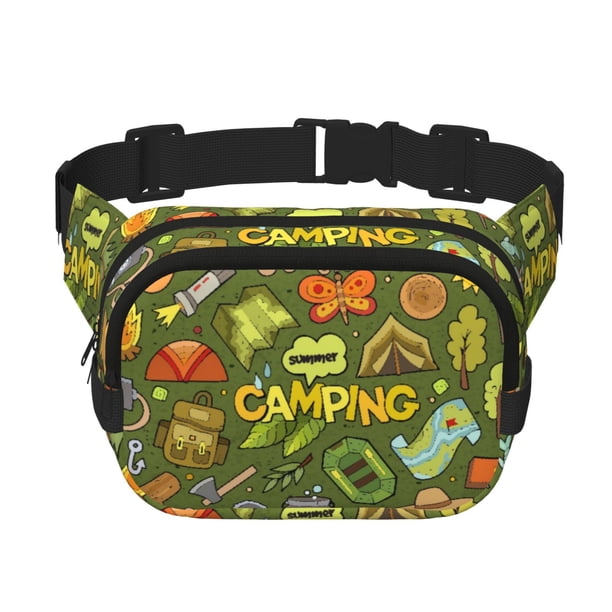 Fotbe Camping 1 Cangurera Cuadrada con Estampado de Doble Capa, Bolsa de Cintura Ajustable Mini para Hombres y Mujeres