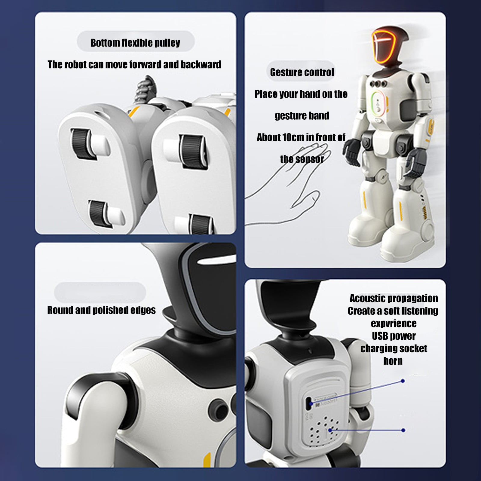 Interactive Robot Toy, Voice Control Remote Programmable Companion with Gesture Sensing, 12 Joint Movements USB Rechargeable, Educational Electronic Device for Family, 13.38x6.29x4.52in
