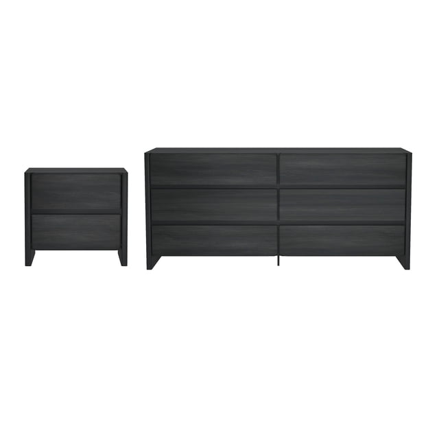 Linda Commode Moderne 2 Pcs à Double Largeur et Table de Nuit en Gris Anthracite
