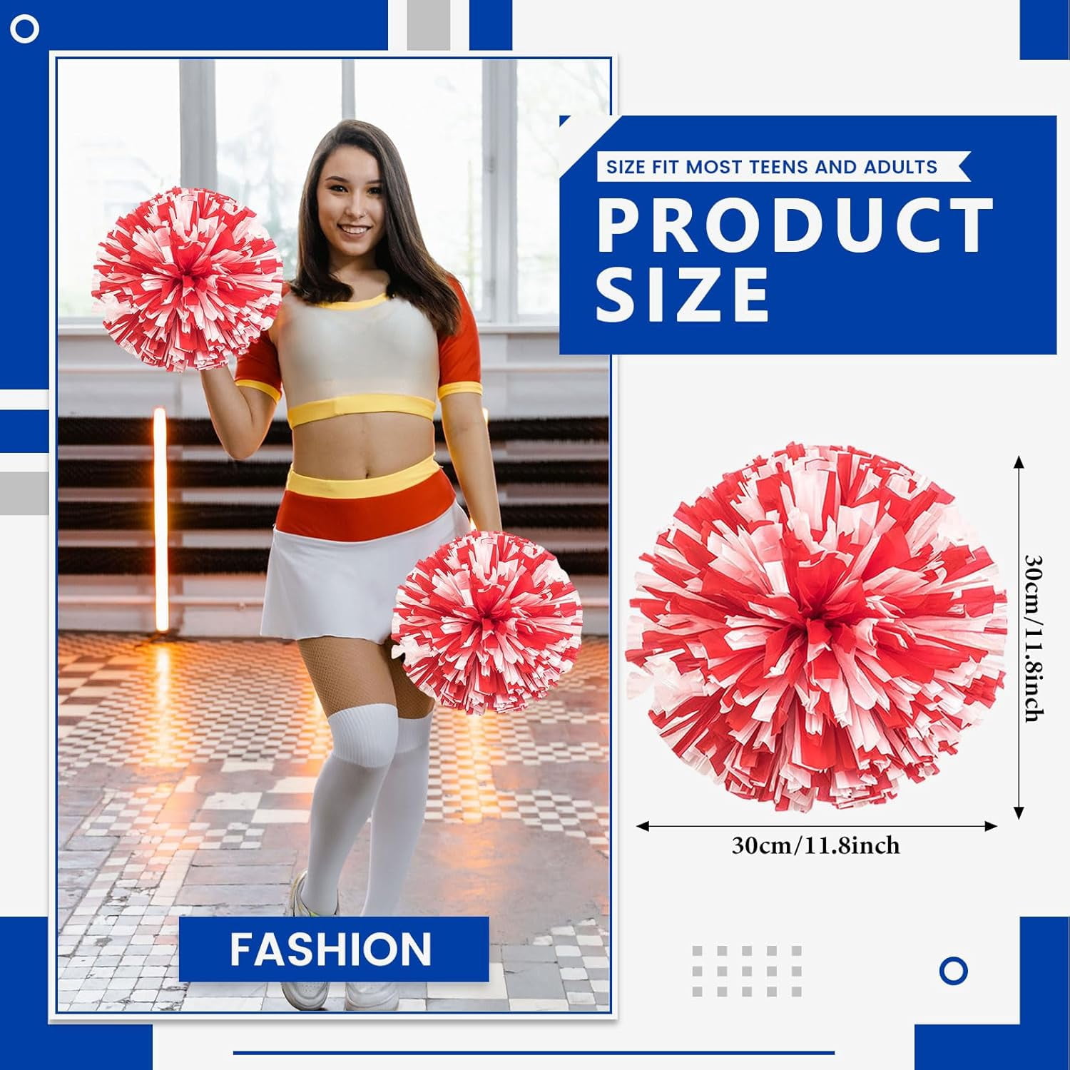Cheerleader Pom Poms 12 Pack Sports Dance Cheering Plastic Metallic Cheerleading Pom Poms for Kids Adults-Ring Style
