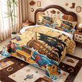 thumbnail image 3 of meiyoeat Playful Pirate Scene Twin Quilt Set,Vintage Ocean Ship Treasure Twin Coverlet Set For Boys,Multicolor Beige,2pcs,1 Bedspread and 1 Pillowcase, 3 of 7