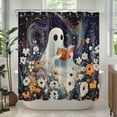 thumbnail image 3 of NEONWE Halloween Ghost Shower Curtain Cute Watercolor Floral Fall Forest Daisy Bathroom Shower Curtain Spooky Funny Rustic Art Home Decor, Waterproof Polyester Fabric with Hooks, 72Lx60W Inches, 3 of 6