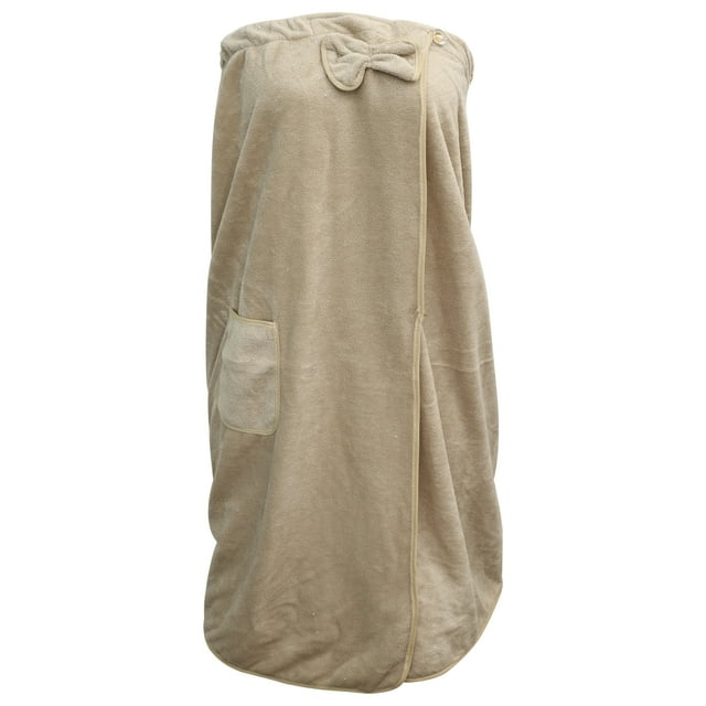 Unique Bargains Toalla de baño para mujer Ducha Cierre ajustable Toalla de baño con bolsillo Beige