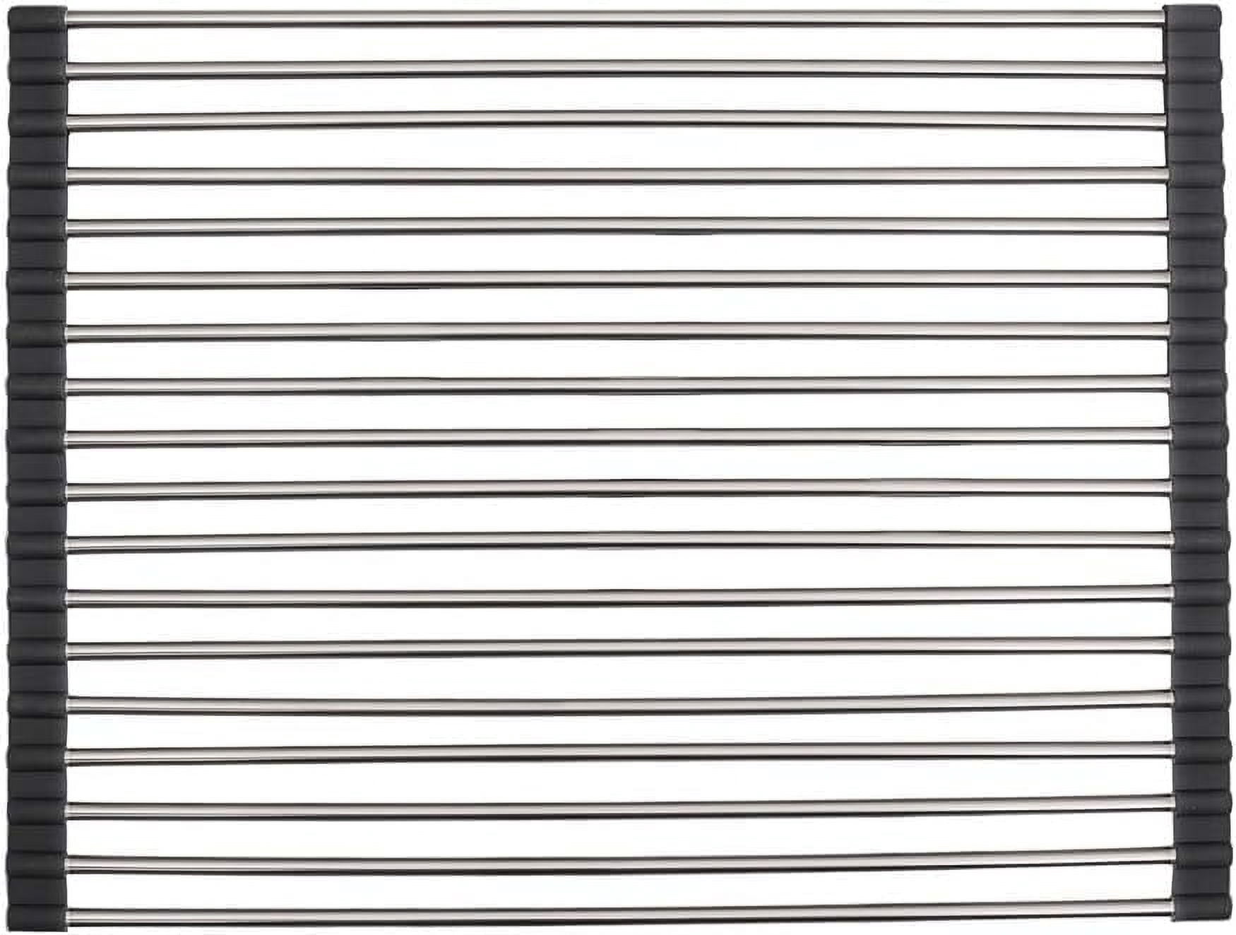 Strictly Sinks Stainless Steel Roll Up Dish Drying Rack – Silver 17 Inch Over The Sink Drying Rack Ideal for Workstation Sinks Only – Multipurpose Foldable Kitchen Dish Rack (17-3/8″ x 13″ x 3/8″)