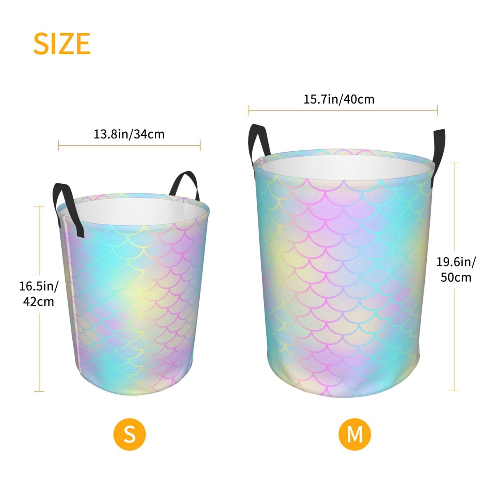 Large Laundry Basket with Handles - Pink Romantic fish scale Kids Baby Dirty Clothes Laundry Hamper for Bedroom Aesthetic