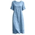 thumbnail image 3 of Vivianyo HD Women's V-Neck Fringe Trim Maxi Dress, Short Ruffle Fringe Sleeve Solid Linen Blend Loose Casual Summer Dresses for Women Vacation, Women's Light Blue, Sizes S-2XL, 3 of 7
