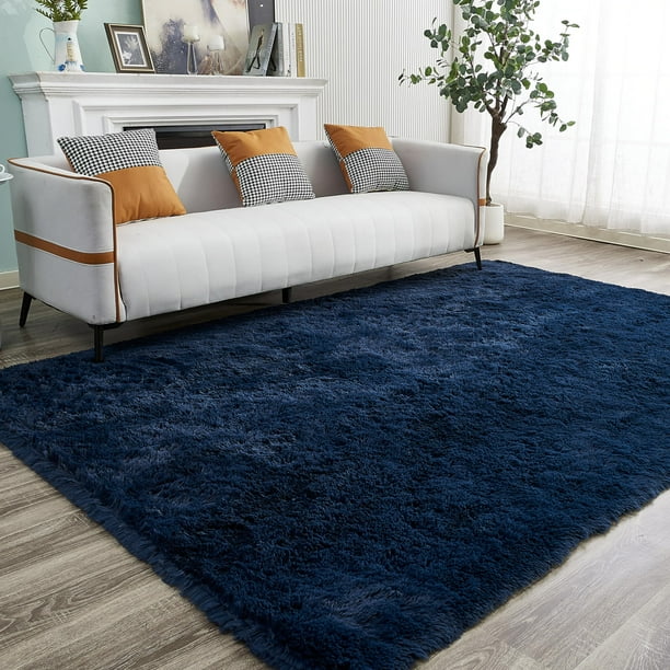 Alfombra YQQRIGRO, azul marino, 240 x 300 cm, suave y esponjosa, peluda