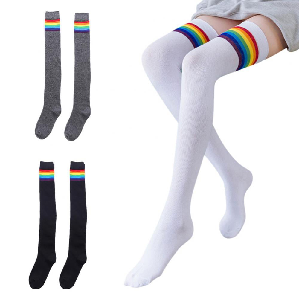 Womens/Girls Rainbow Stars Casual Socks Yoga Socks Over The Knee High Socks 23.6 