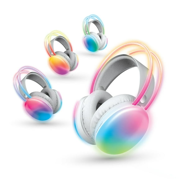 Brookstone 4 in 1 Silent Disco Headphones, Multi Color LED Lights, Bluetooth 5.0, Up to 10 Hours of Playtime, 4 Pack