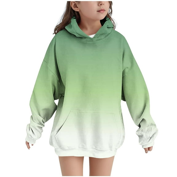 Dgankt Hoodies for Girls Long Sleeved Solid Round Neck Top and Hooded Sweatshirt for 4-13 Years