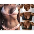 thumbnail image 2 of Womens Summer Halter Bikini Top Sexy Triangle Padded Push Up Bra V-Neck Solid Spaghetti Strap Swimsuit Tops, 2 of 7