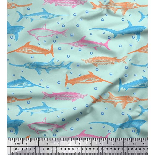 Soimoi Rayon Fabric Bubbles & Fish Ocean Decor Fabric Printed Yard 42 Inch Wide