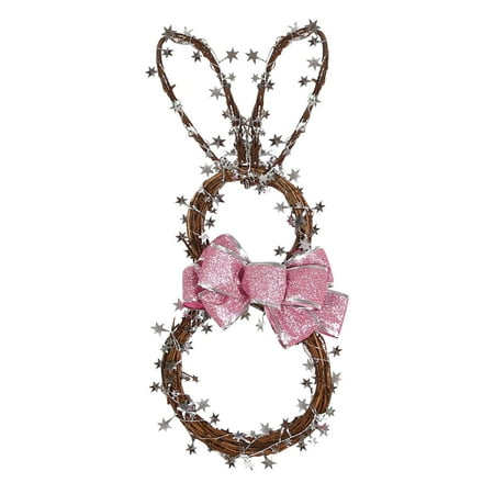 

Easter Handmade Rattan Decoration Rabbit Shape Wreath DIY Wreath Foldable Rattan Rabbit Pendant Lantern Style