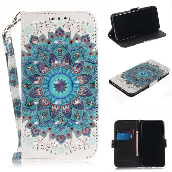iPhone X 2017 Case, iPhone XS 2018 Case, Allytech 3D PU Leather Protective Cover & Pocket Lanyard Wallet with Cards Holder, Support Kickstand Slim Case for Apple iPhone X/ XS, Peacock Flower